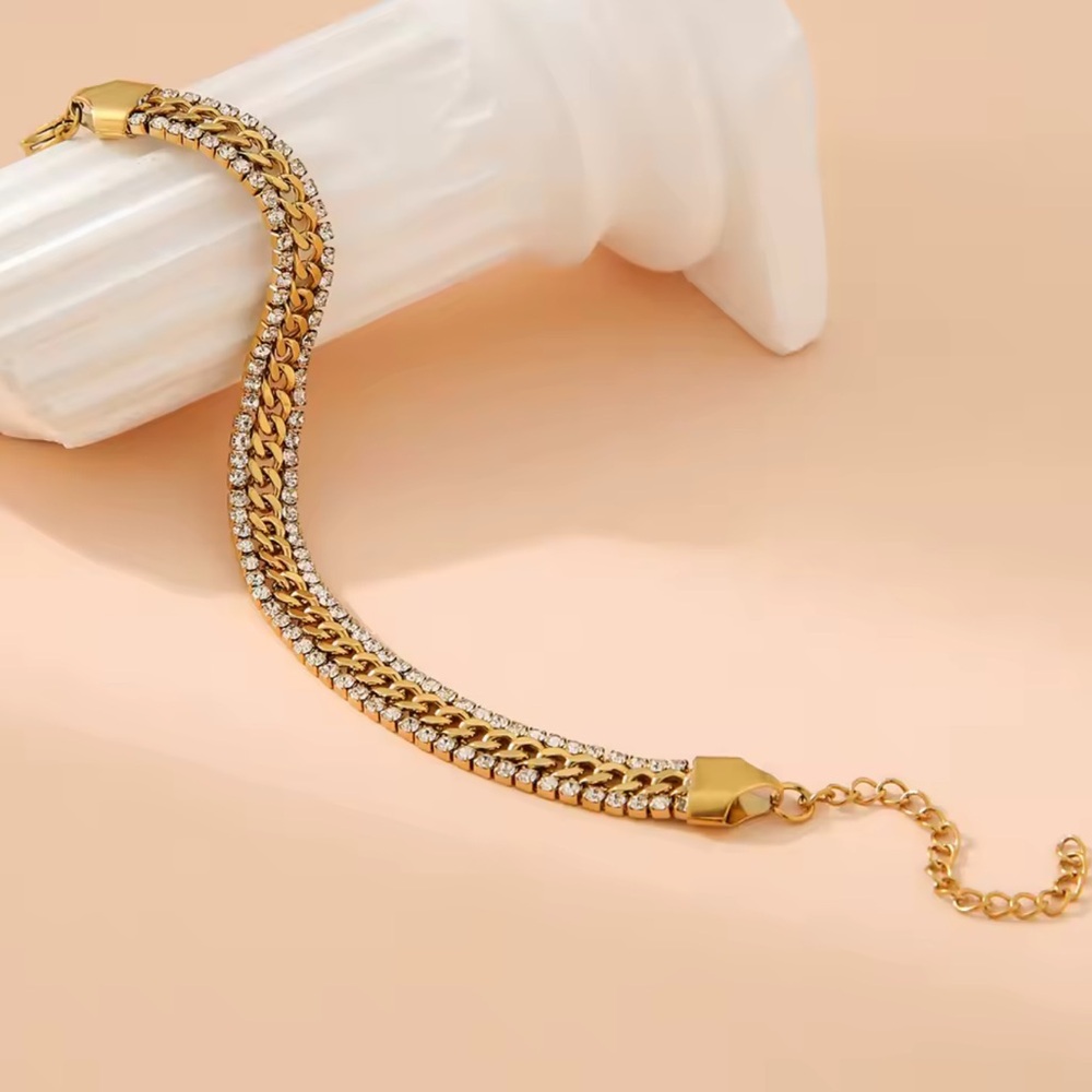 New Bracelet 18K Gold Plated Stainless Steel Three Layers Bracelet - Picture 3 of 6
